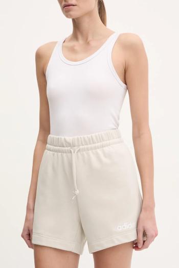 Šortky adidas Essentials Linear dámske, béžová farba, s potlačou, vysoký pás, JD3170