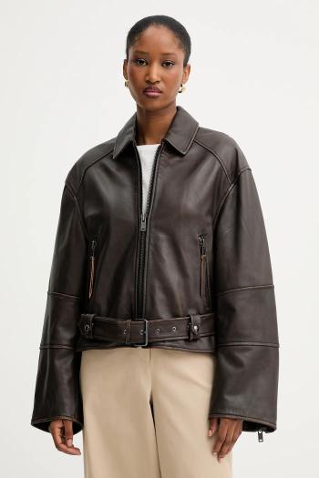 Kožená bunda Weekend Max Mara EGIZIO hnedá farba, prechodná, oversize, 2525446011600
