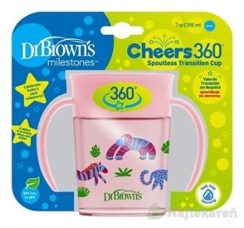 Dr. Brown's hrnček Cheers 200 ml 360° s držadlami růžová