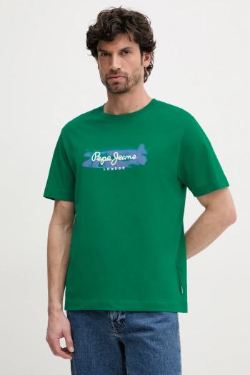 Bavlnené tričko Pepe Jeans PICTHON pánske, zelená farba, s potlačou, PM509782