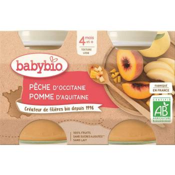 BABYBIO príkrm broskyňa a jablko 2x130 g