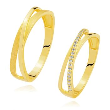 Obrúčky zo 14K žltého zlata - prekrížené ramená, dámska obrúčka so zirkónmi - Veľkosť: 54 mm