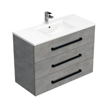 Kúpeľňová skrinka s čiernou úchytkou a umývadlom SAT Cube Way 100x76,5x46 cm betón mat CUBE46C1003BEMOD