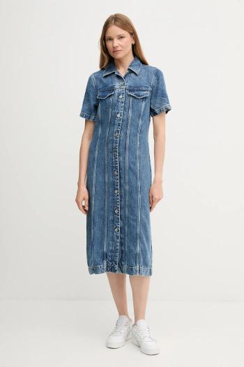 Rifľové šaty Tommy Hilfiger modrá farba, midi, rovný strih, WW0WW46638