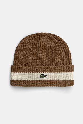 Vlnená čiapka Lacoste čierna farba, z tenkej pleteniny, vlnená