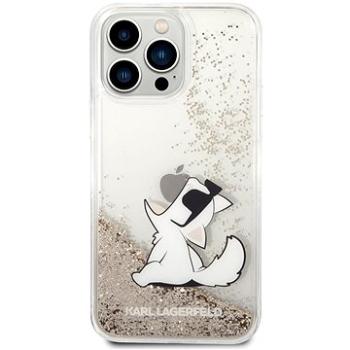 Karl Lagerfeld Liquid Glitter Choupette Eat Zadný Kryt pre iPhone 14 Pro Max Gold (KLHCP14XGCFD)