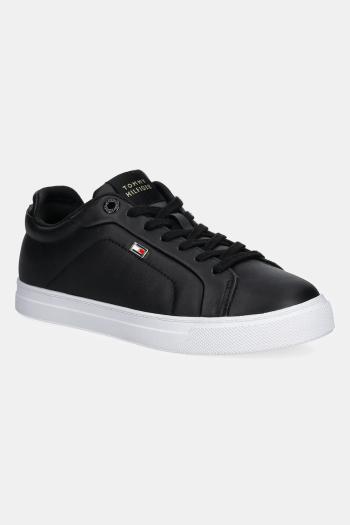 Kožené tenisky Tommy Hilfiger WOMENS ICON COURT SNEAKER FLAG čierna farba, FW0FW08327