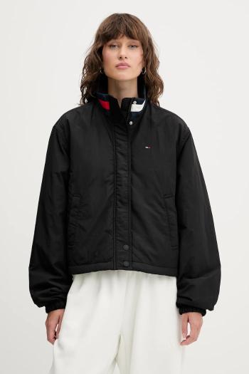 Bunda Tommy Jeans čierna farba, prechodná, oversize, DW0DW21436