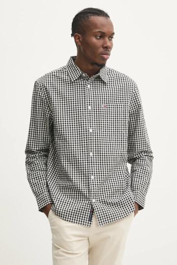 Bavlnená košeľa Tommy Jeans pánska, čierna farba, regular, s klasickým golierom, DM0DM21115