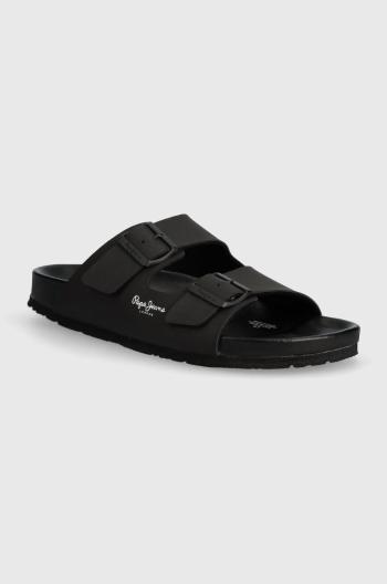 Šľapky Pepe Jeans PMS90101 pánske, čierna farba, BIO ROYAL DOUBLE M