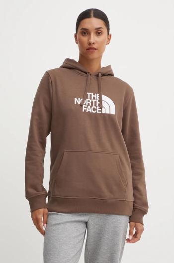 Mikina The North Face Drew Peak Pullover Hoodie dámska, hnedá farba, s kapucňou, s potlačou, NF0A89EH1OI1