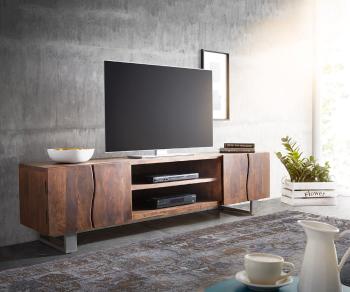 TV stolík Live Edge 200 cm akáciová hnedá 4 dvierka 2 priehradky