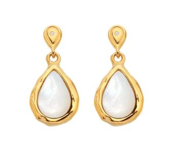 Hot Diamonds Pozlátené visiace náušnice s diamantmi a perleťou Gemstones DE818