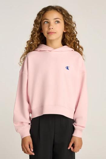 Detská mikina Calvin Klein Jeans ružová farba, s kapucňou, jednofarebná, IG0IG02747