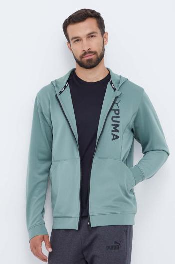 Tréningová mikina Puma Fit Double Knit zelená farba, s kapucňou, s potlačou