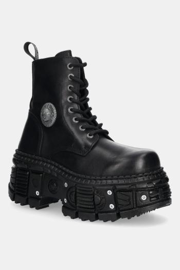 Kožené workery New Rock ITALI NEGRO GRUESO, TANK CASCO NEGRO TORNILLOS čierna farba, na plochom podpätku, M-OVERZTANK001-C1