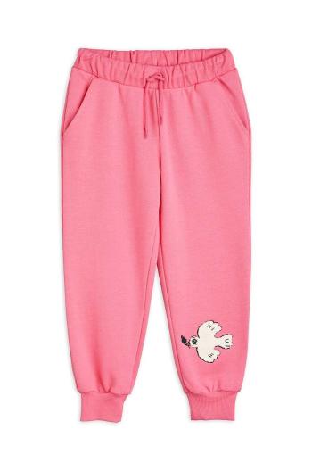 Detské bavlnené tepláky Mini Rodini Mini Rodini x Wrangler ružová farba, s nášivkou