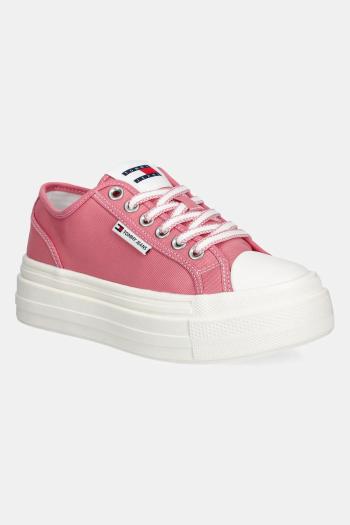 Tenisky Tommy Jeans TJW FOXING FLATFORM SNEAKER LOW dámske, ružová farba, EN0EN02713