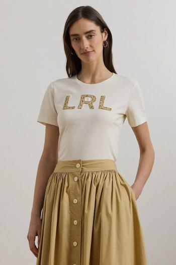 Bavlnené tričko Lauren Ralph Lauren dámske, béžová farba, 200963950