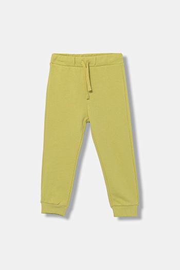 Detské bavlnené tepláky United Colors of Benetton zelená farba, jednofarebná, 3J70GF010
