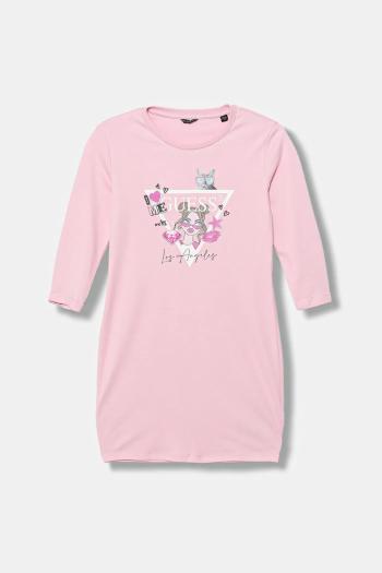 Dievčenské bavlnené šaty Guess ružová farba, mini, rovný strih, J3YK13 KA6W4