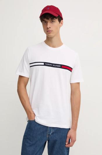 Bavlnené tričko Tommy Hilfiger pánske, biela farba, s nášivkou, MW0MW36498