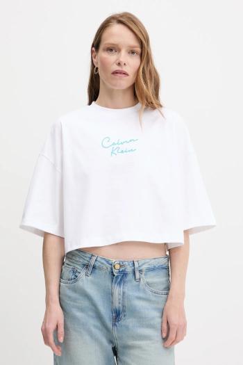 Bavlnené tričko Calvin Klein Jeans dámske, biela farba, LV047C202G