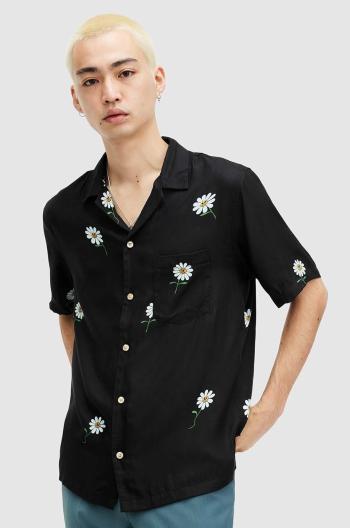 Košeľa AllSaints DAISICAL SS SHIRT pánska, čierna farba, voľný strih, MS548Z