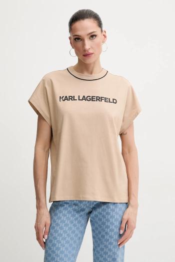 Bavlnené tričko Karl Lagerfeld dámske, béžová farba, A2W17109