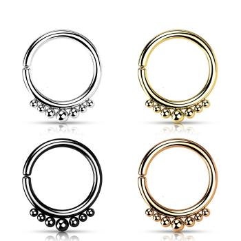 Piercing do nosa z chirurgickej ocele - prerušený kruh, guľôčky, 1 mm - Farba: Zlatá