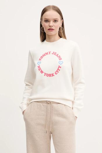 Mikina Tommy Jeans dámska, béžová farba, s potlačou, DW0DW21770