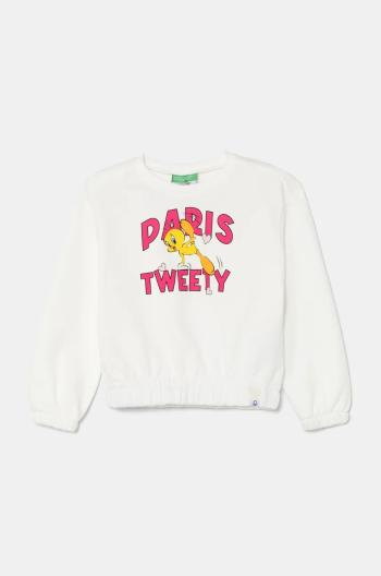Bavlnená mikina pre bábätká United Colors of Benetton biela farba, vzorovaná, 3J68G10HE