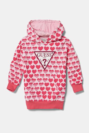 Dievčenské bavlnené šaty Guess ružová farba, mini, oversize, K5RK08 KA6R4