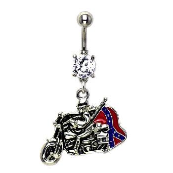 Piercing do pupku jazdec s vlajkou a zirkónom