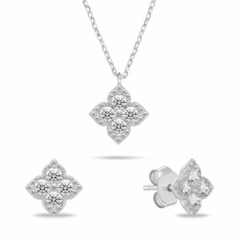 Brilio Silver Strieborný set šperkov Kvety so zirkónmi SET283W (náhrdelník, náušnice)