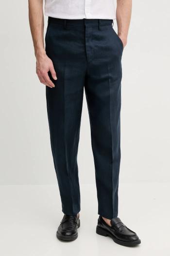 Ľanové nohavice Tommy Hilfiger pánske, tmavomodrá farba, rovné, SQTHL5607.SQTH500