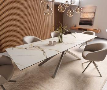 Jedálenský stôl Edge 300x100 keramický Calacatta Luxe bielo-zlato-šedý