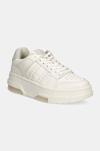 Kožené tenisky Tommy Jeans THE BROOKLYN FLATFORM biela farba, EN0EN02592