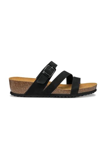 Semišové šľapky Geox D NEW STHELLAE dámske, čierna farba, na kline, D551AA 00032 C9999