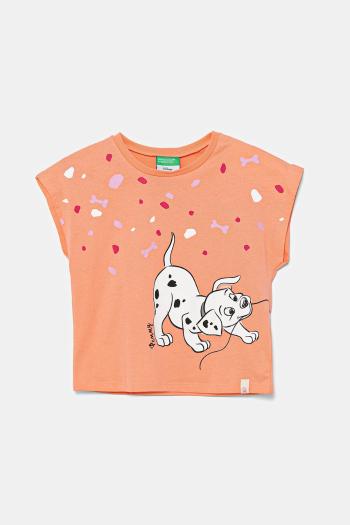 Detské bavlnené tričko United Colors of Benetton oranžová farba, 3JERG10JC