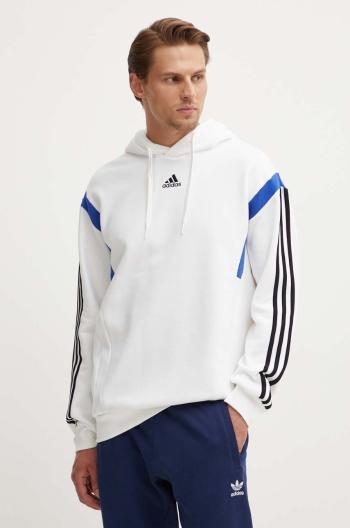 Mikina adidas pánska, biela farba, s kapucňou, s nášivkou, JJ1538