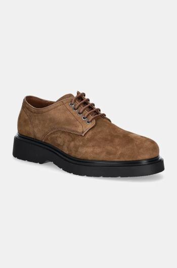 Nubukové topánky Calvin Klein DERBY SUEDE hnedá farba, HM0HM01689