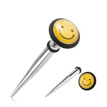 Oceľový fake expander do ucha, žltý smajlík