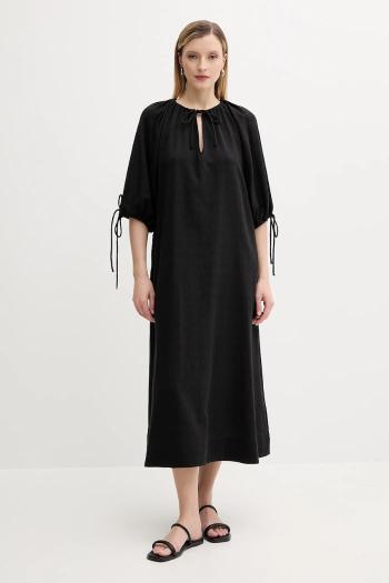 Bavlnené šaty Samsoe Samsoe SALAGO čierna farba, midi, oversize, F25200072