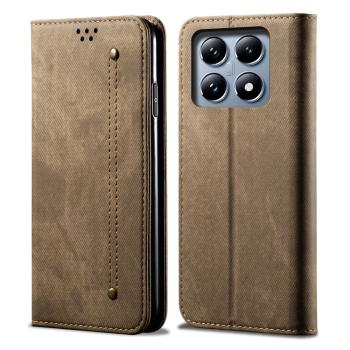 DENIM Peňaženkový kryt pre Xiaomi 14T Pro šedohnedý