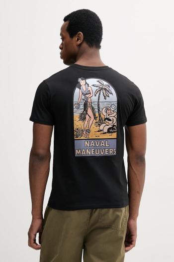 Bavlnené tričko Alpha Industries Naval T BP pánske, čierna farba, s potlačou, 156536