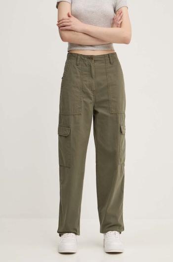 Bavlnené nohavice Tommy Jeans zelená farba, strih cargo, vysoký pás, DW0DW18510