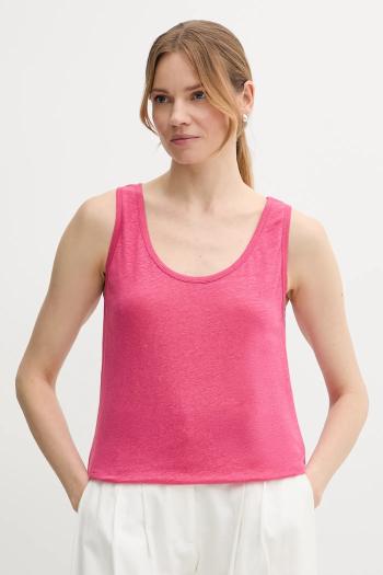 Ľanový top United Colors of Benetton ružová farba, 37UJE8398