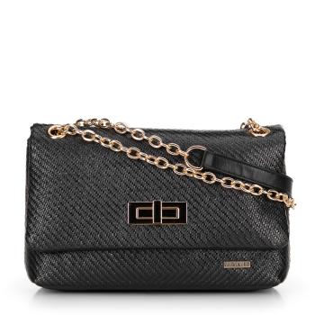 Dámska crossbody z pleteniny s retiazkou čierna