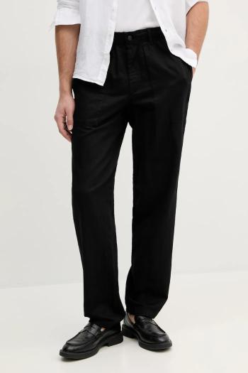 Nohavice s prímesou ľanu Calvin Klein Jeans pánske, čierna farba, rovné, J30J327288